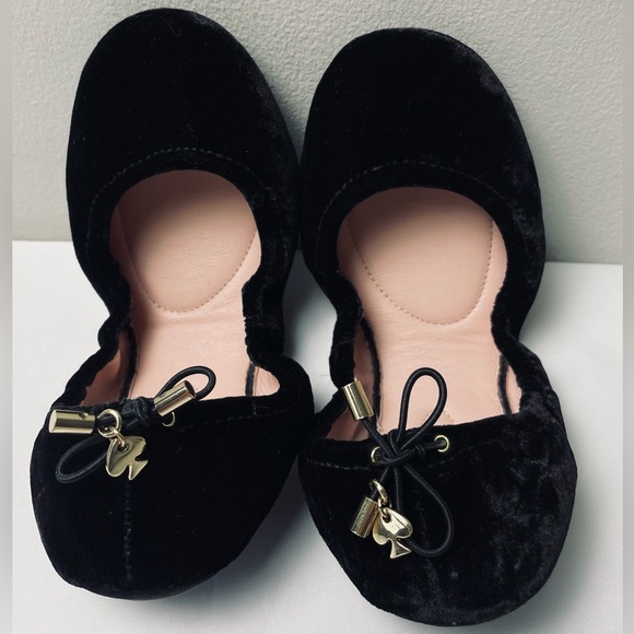 Kate Spade Globe Black Crushed Velvet Foldable Ballet Flats Size 6M - Picture 1 of 7